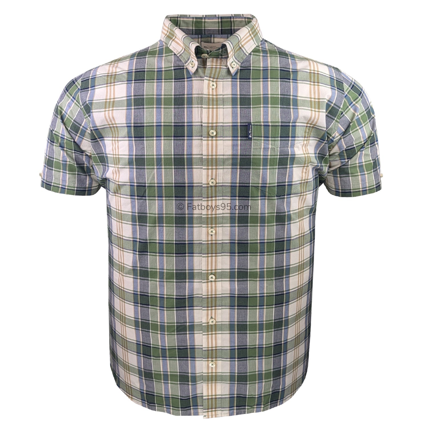 Ben Sherman S/S Irregular Check Shirt - 0071134IL - Rich Fern 1