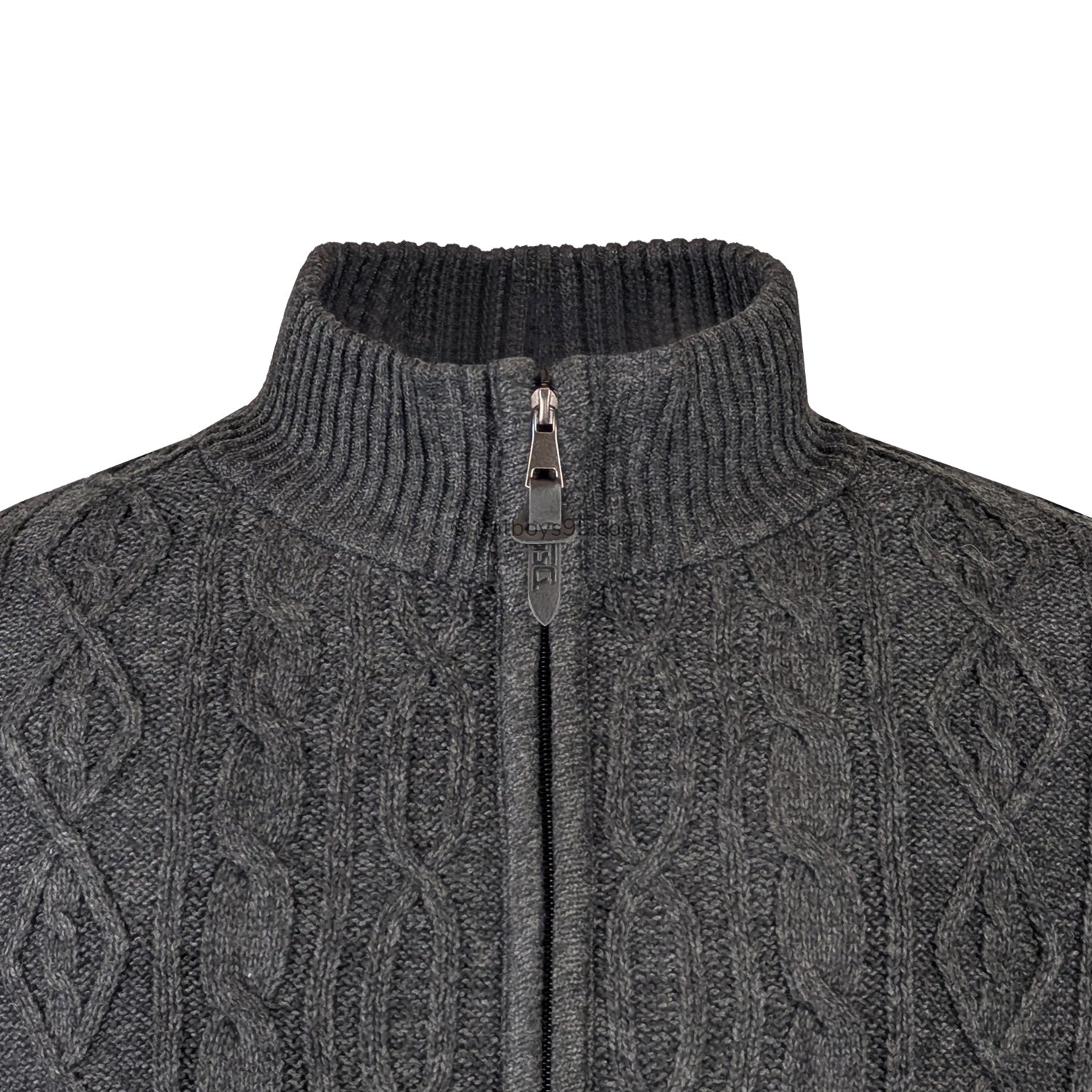 D555 Cable Knit Full Zip Sweater - Eamon (802002) - Charcoal Marl 2