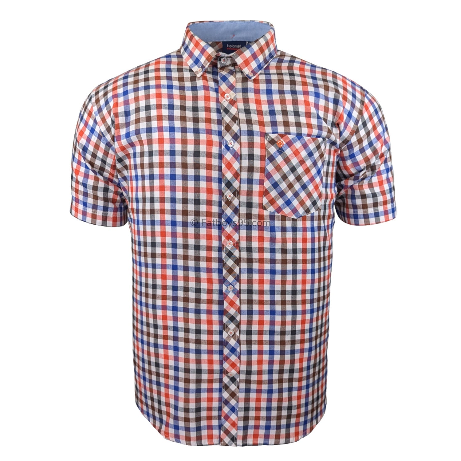 Espionage Check S/S Shirt - SH376 - Royal / Brown / Orange 1
