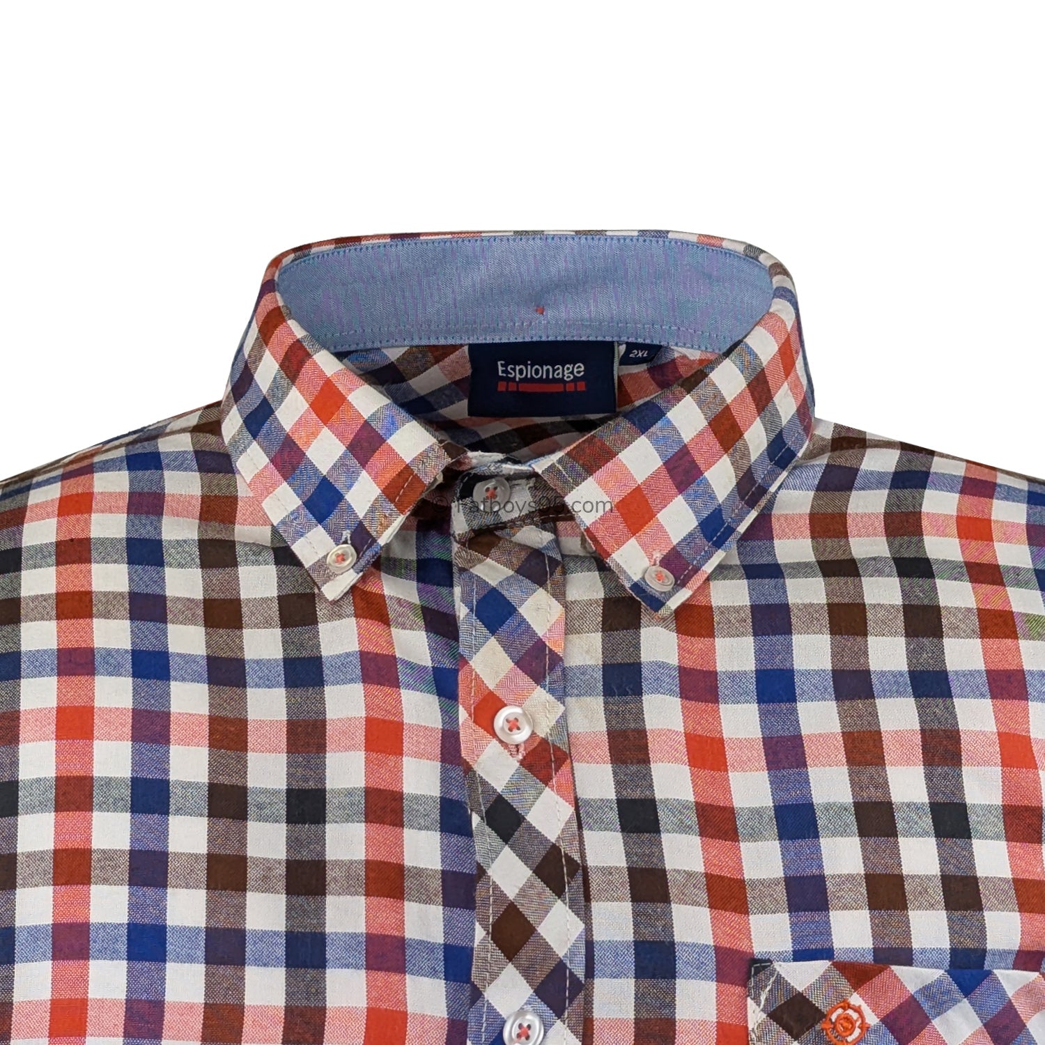 Espionage Check S/S Shirt - SH376 - Royal / Brown / Orange 2