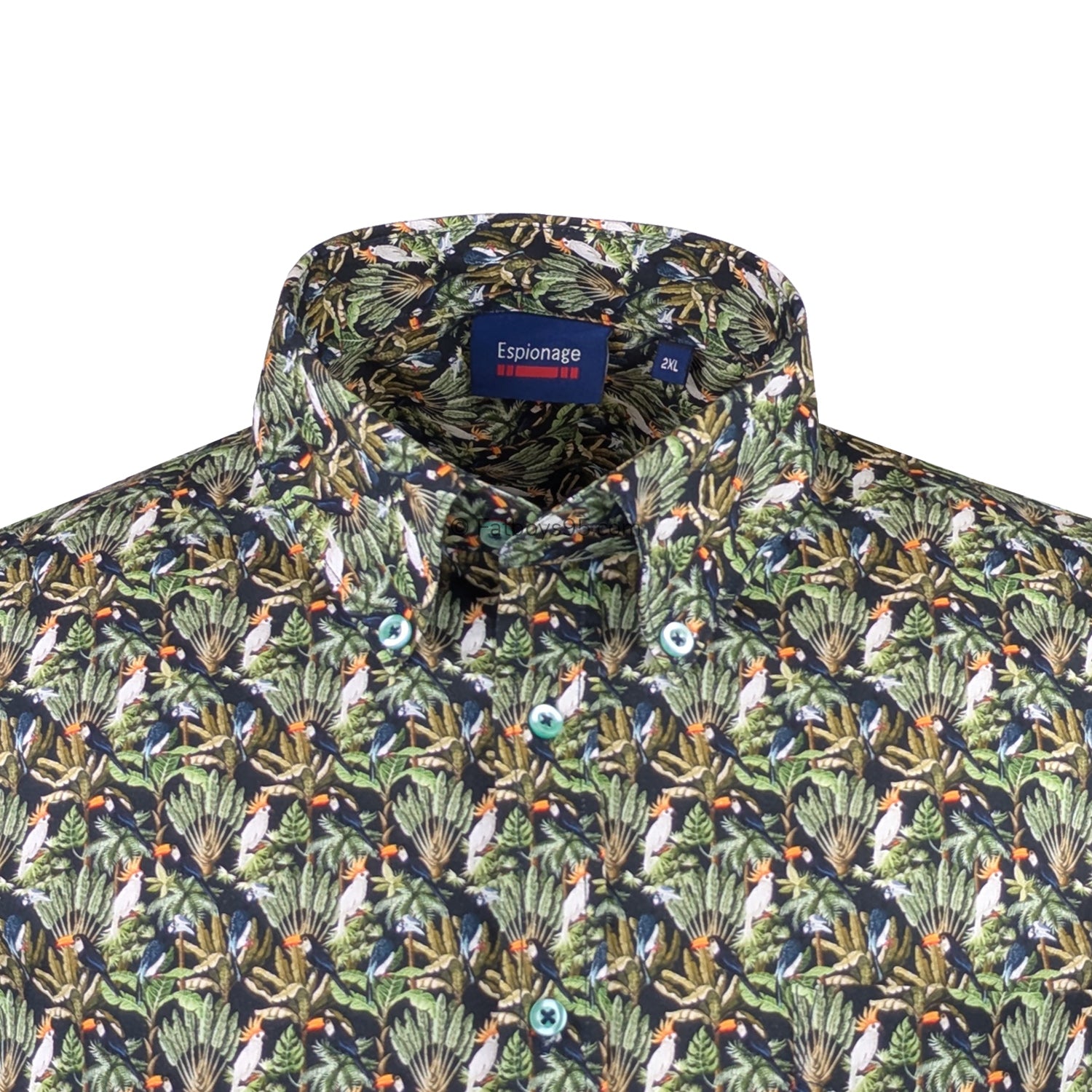 Espionage Bird Print S/S Shirt - SH429 - Navy / Green 2