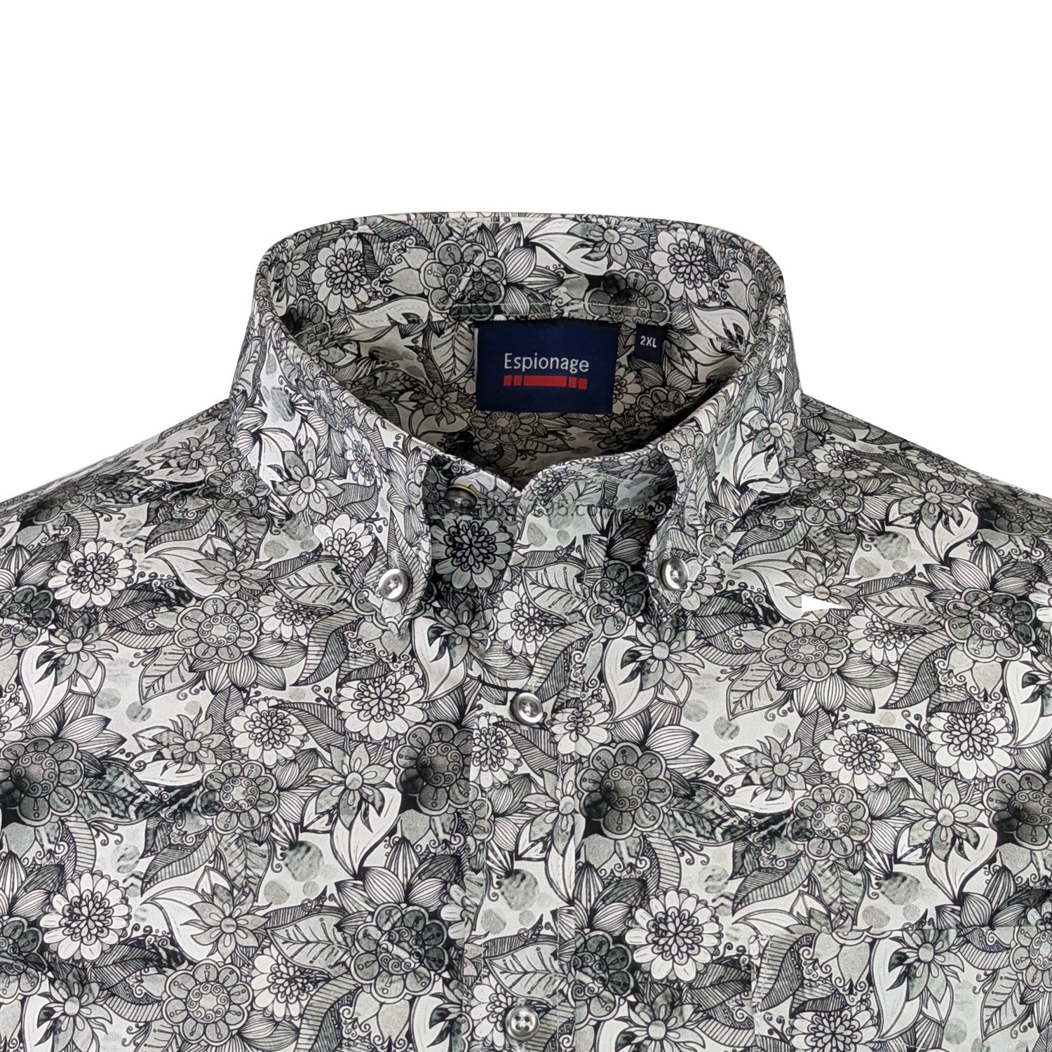 Espionage Floral Monochrome Print S/S Shirt - SH445 - Black 2