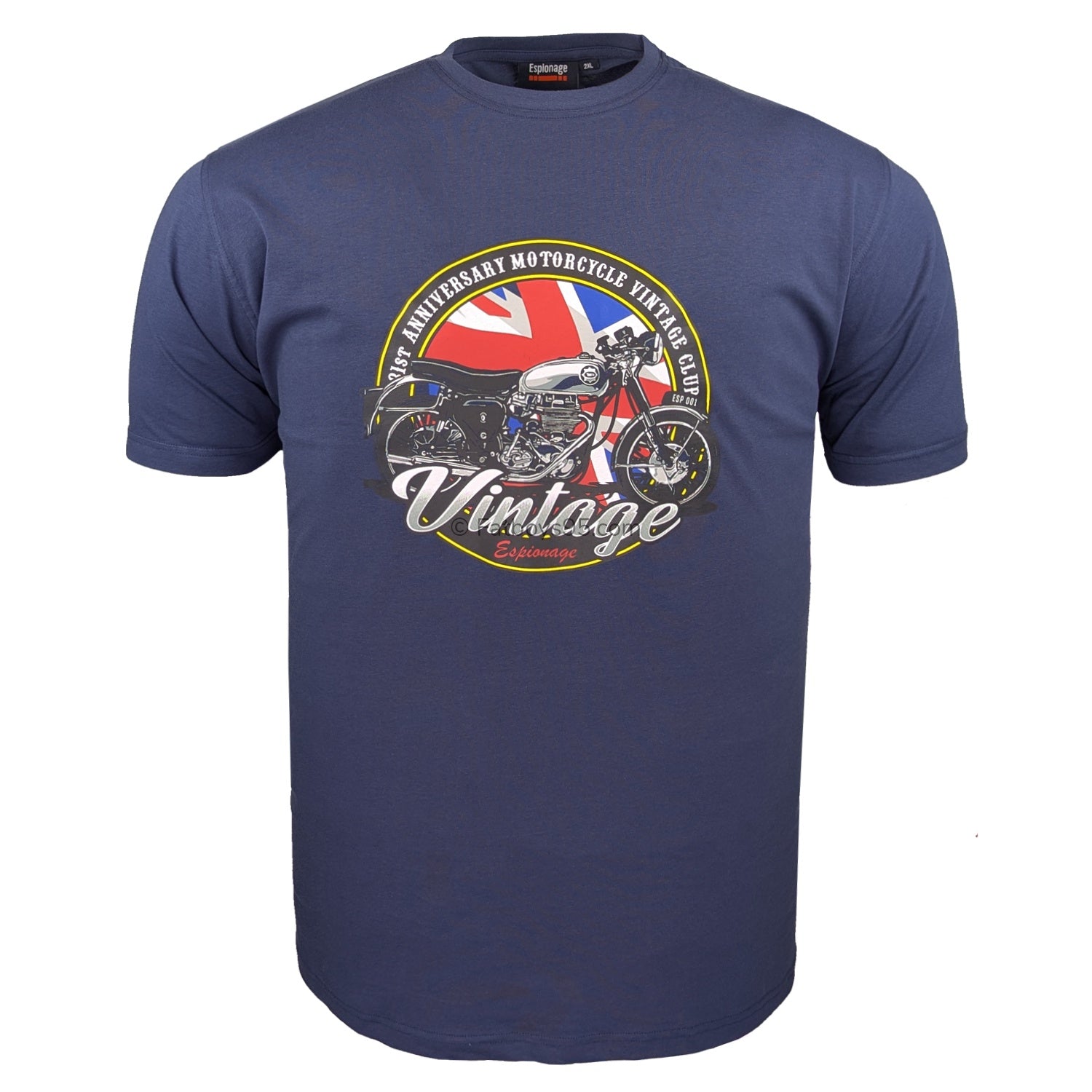 Espionage Vintage Motorbike Print Tee - T435 - Slate Grey 1