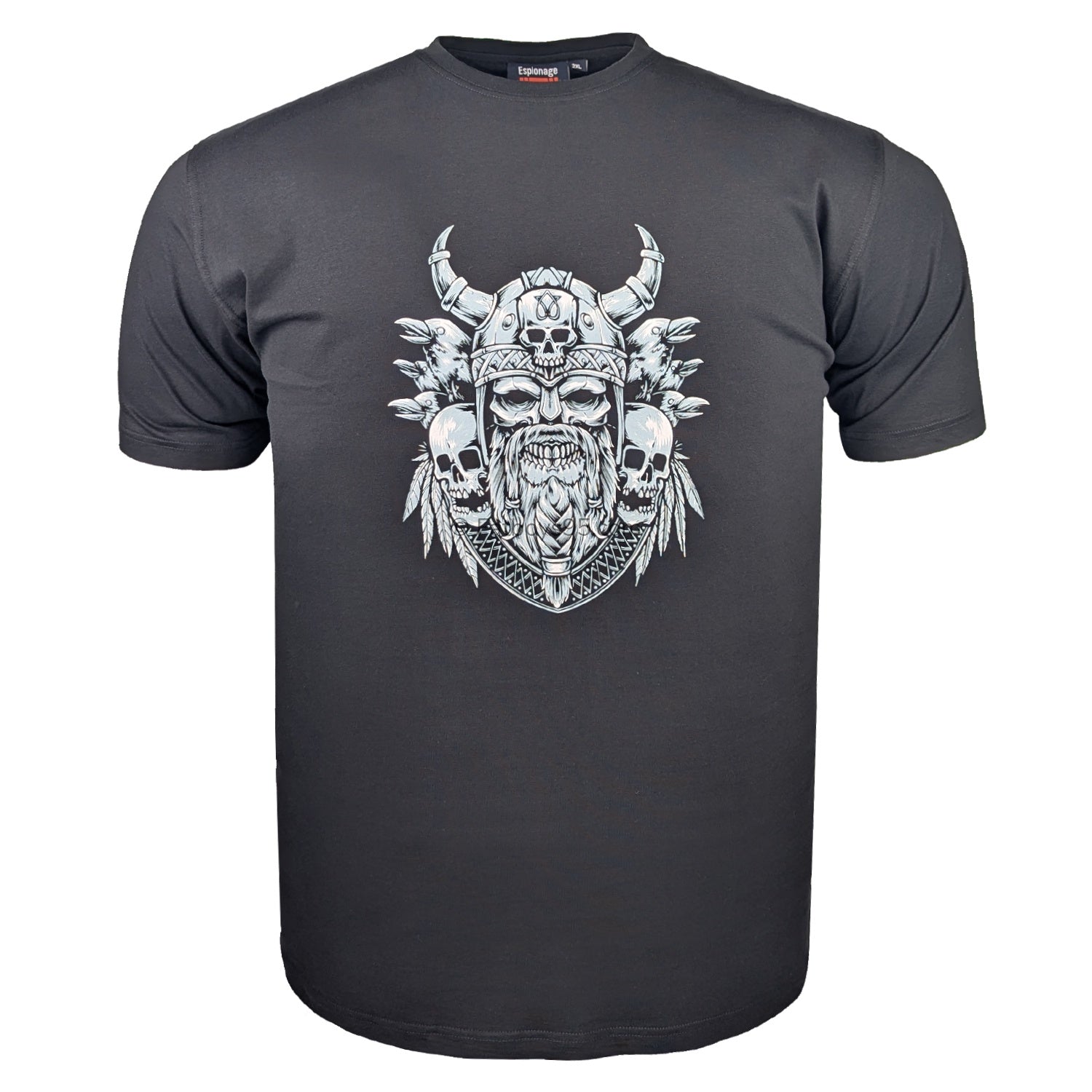 Espionage Viking Skull Print T-Shirt - T441 - Black 1