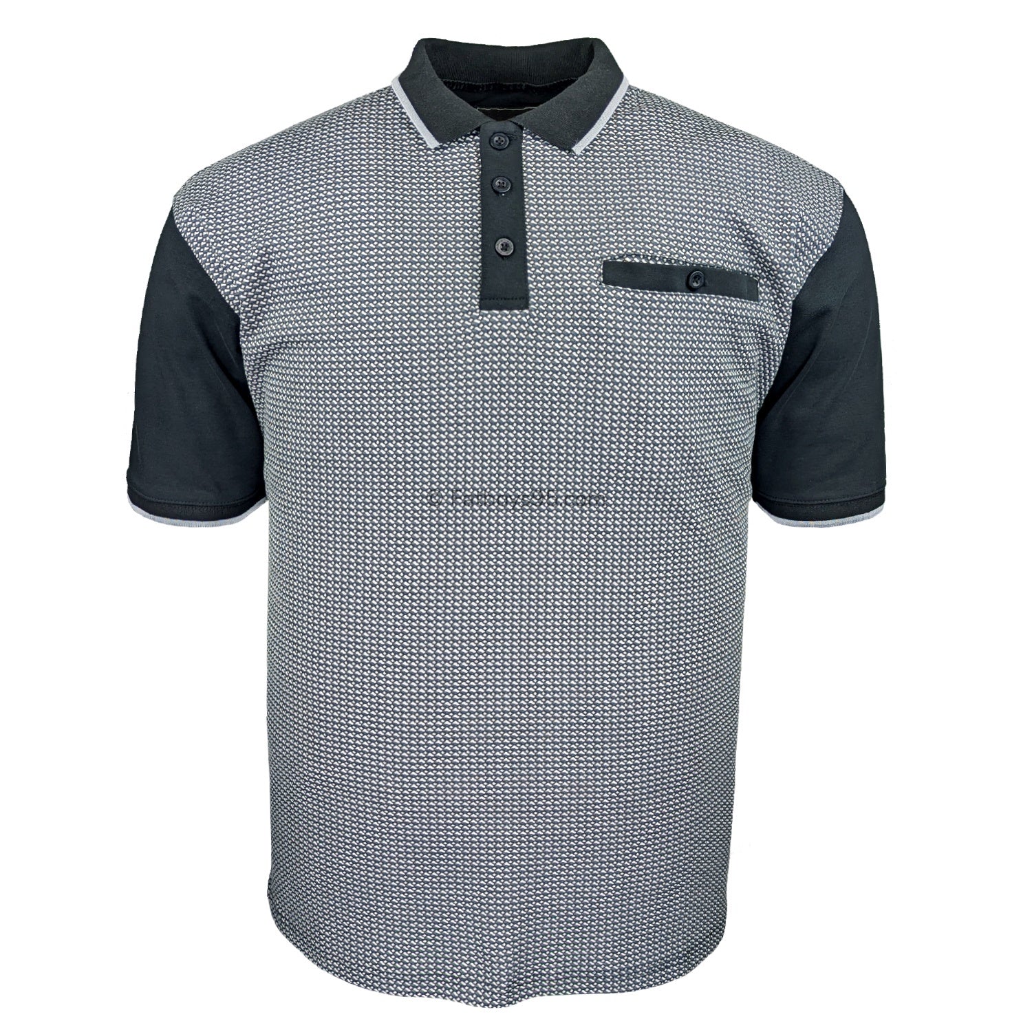 Kam Smart Mini Geo Print Polo - KBS 5518 - Black 1