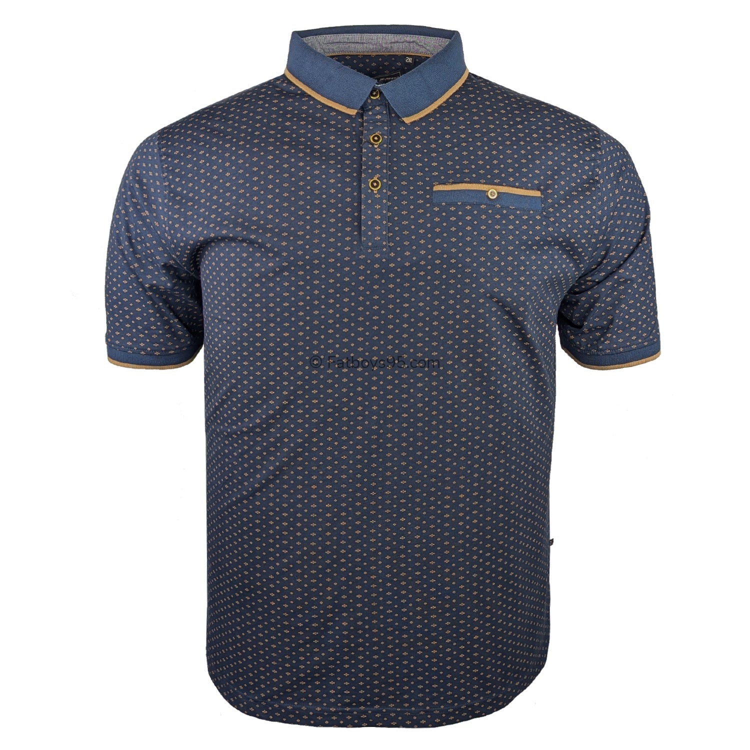 Kam AOP Mini Geo Print Polo - KBS 5529 - Indigo 1