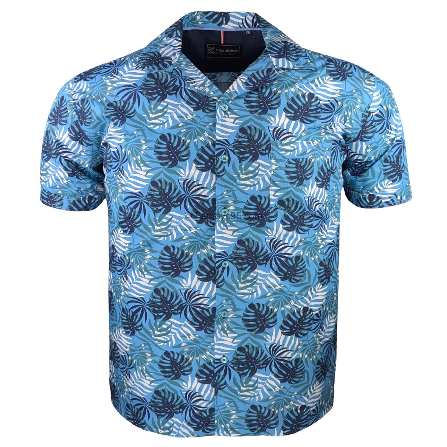 Kam Hawaiian Print S/S Shirt - KBS 6393 - Aqua 1