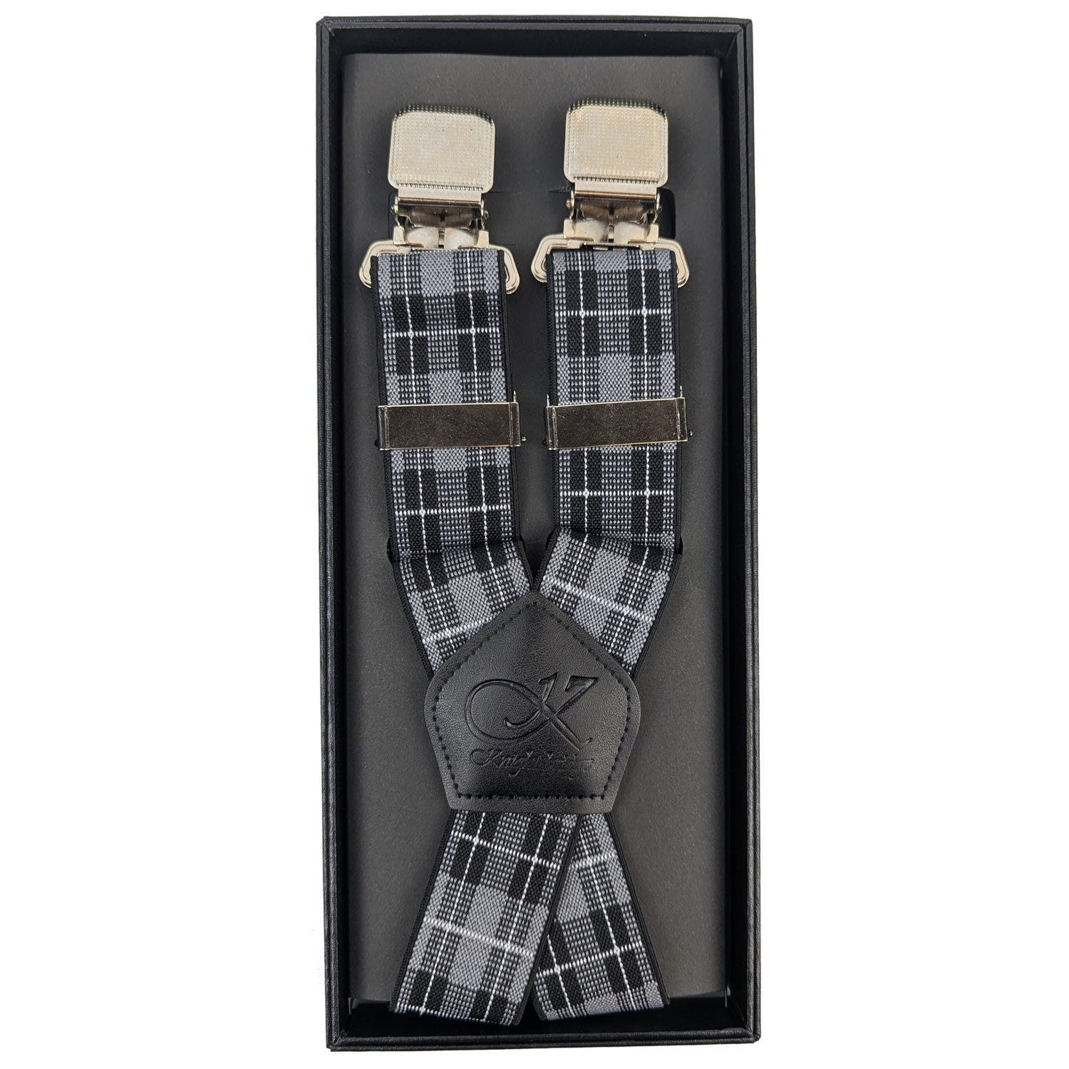 Knightsbridge Clip On Tartan Check Braces - MW103 - Grey
