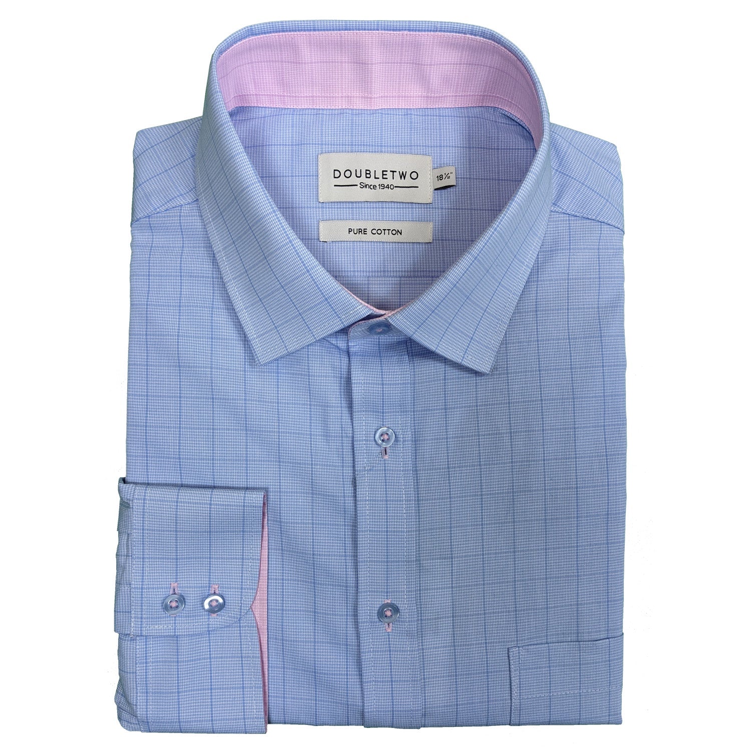 Double Two Prince of Wales Check L/S Shirt - GS4153 - Blue 1