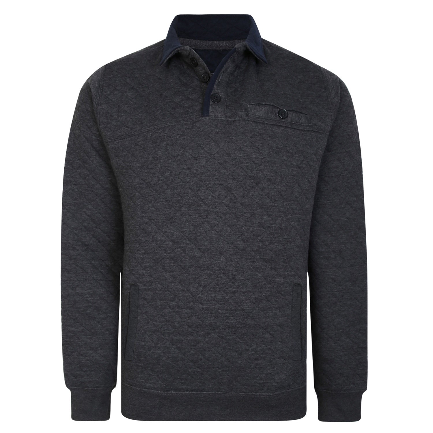 Kam Quilted Quarter Button Sweater - KBS 7050 - Charcoal 1