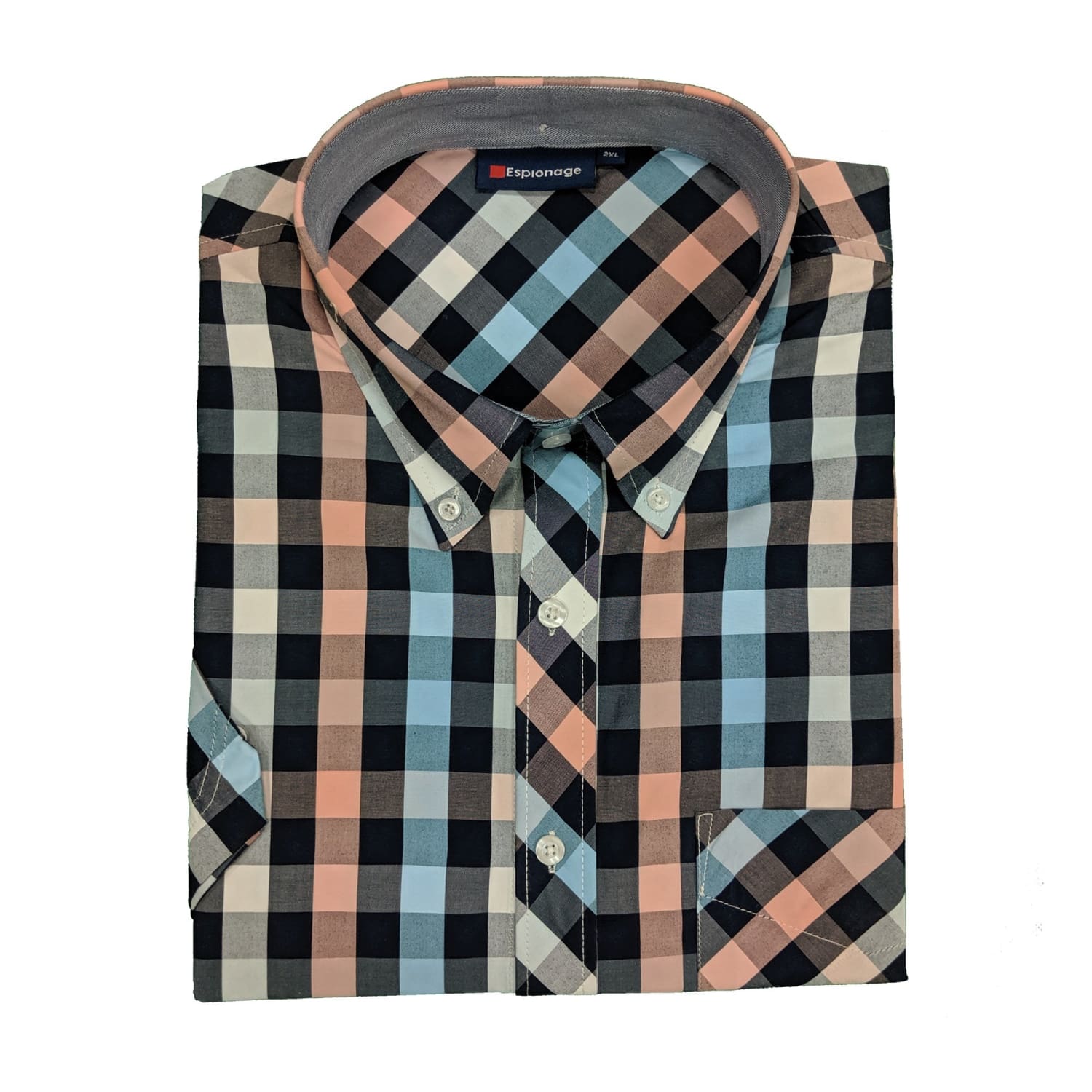 Espionage S/S Shirt - SH224 - Coral / Navy Check 1