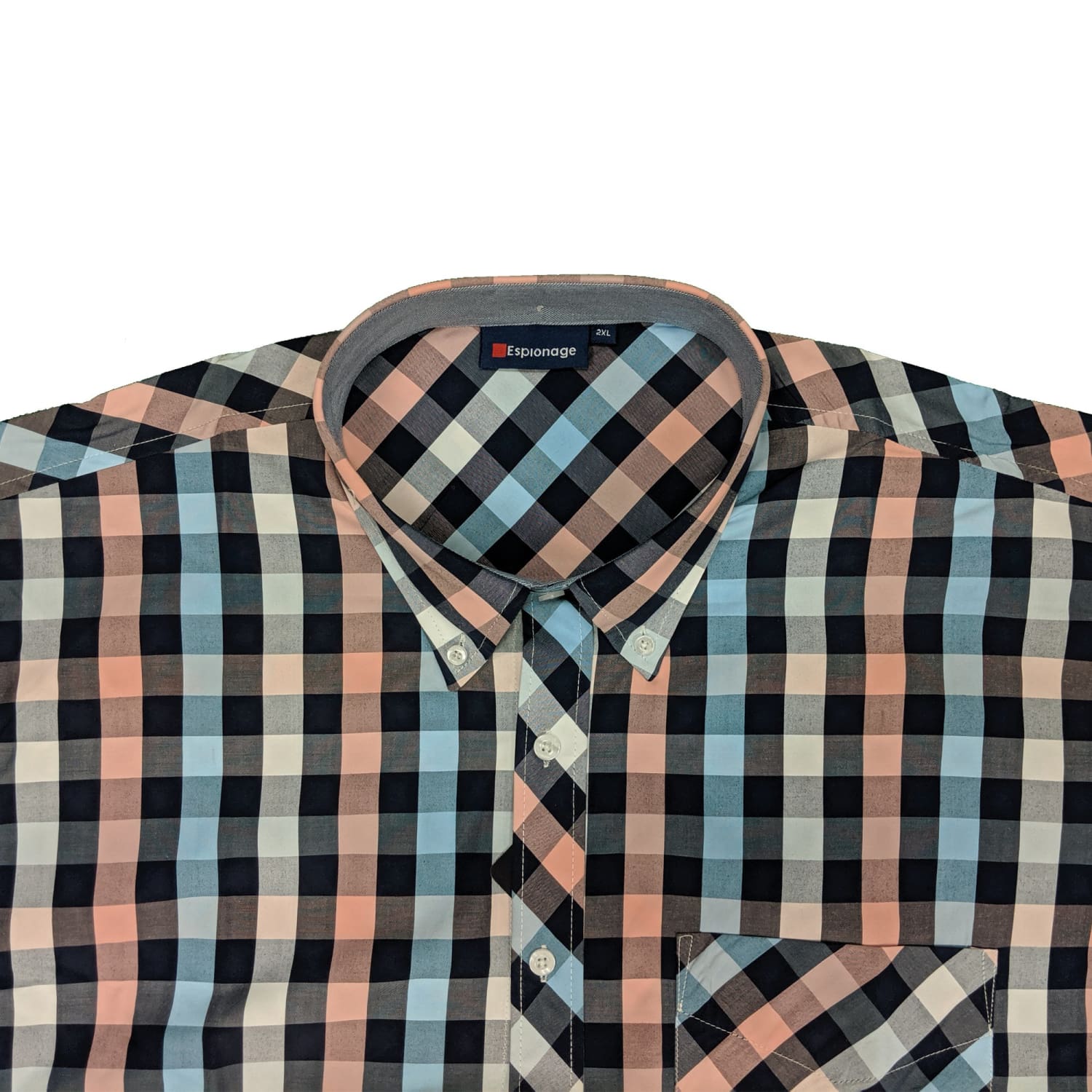 Espionage S/S Shirt - SH224 - Coral / Navy Check 3