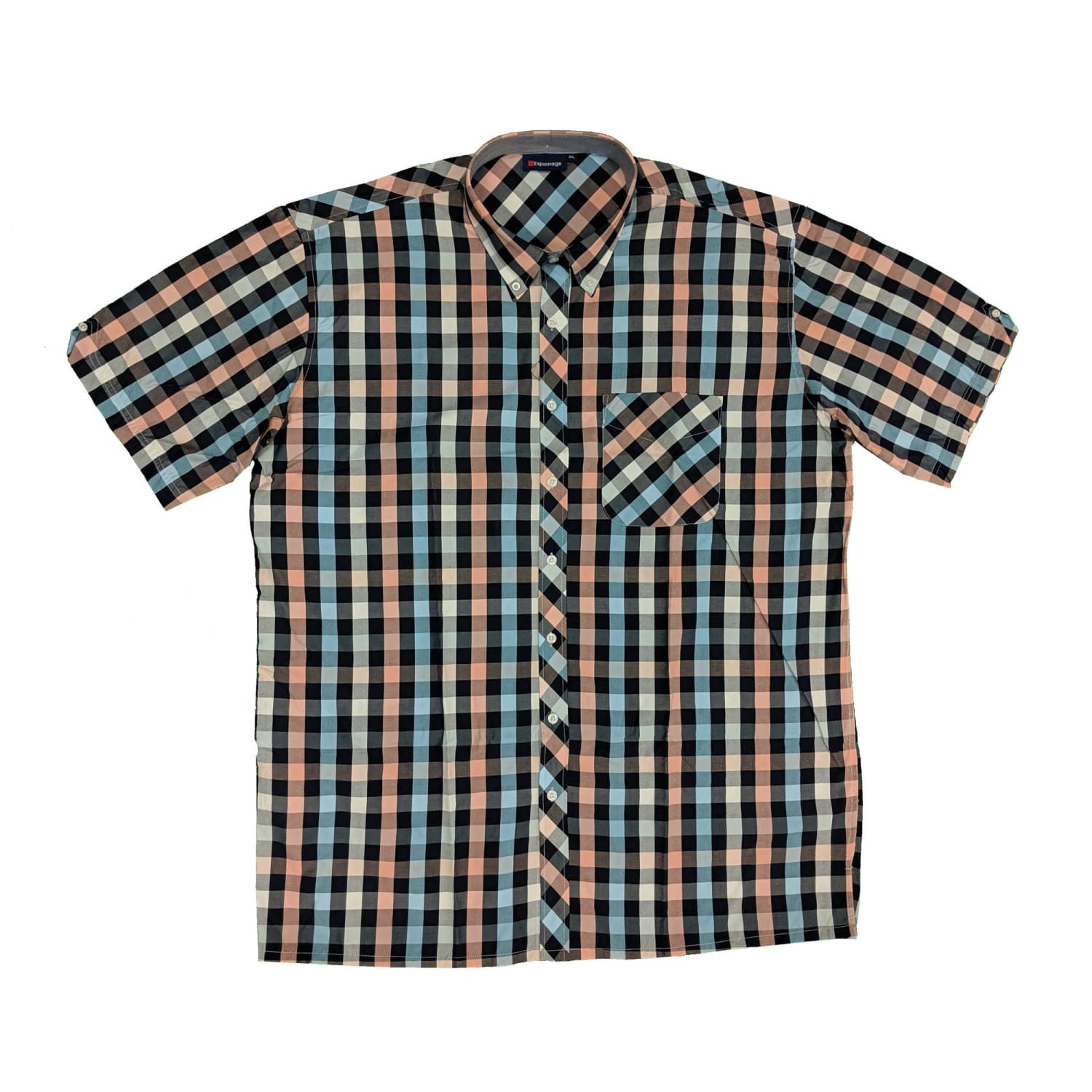 Espionage S/S Shirt - SH224 - Coral / Navy Check 2