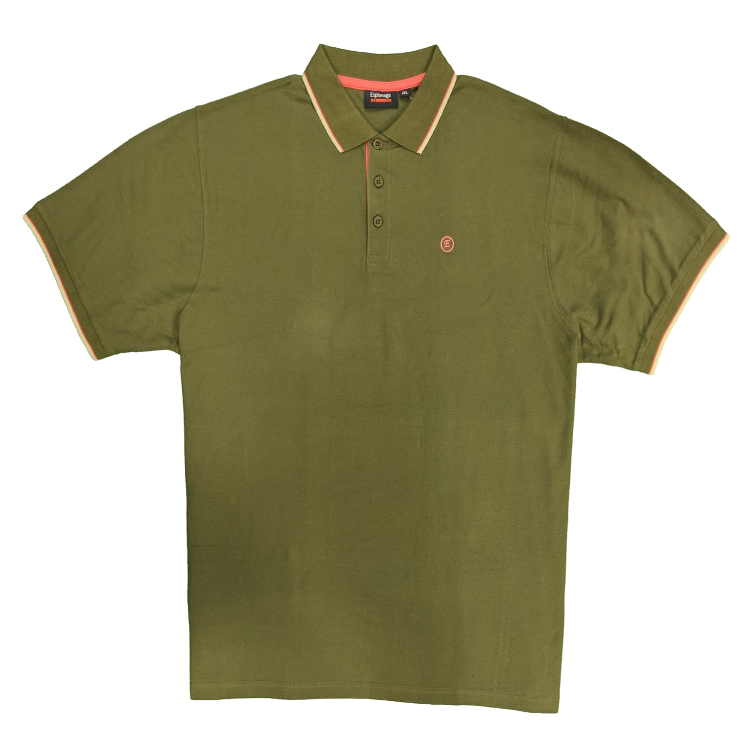 Espionage Tipped Polo - P129 - Khaki / Coral 1