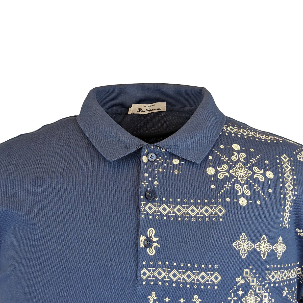 Ben Sherman Geo Print Polo - 0070757IL - Blue Denim 2