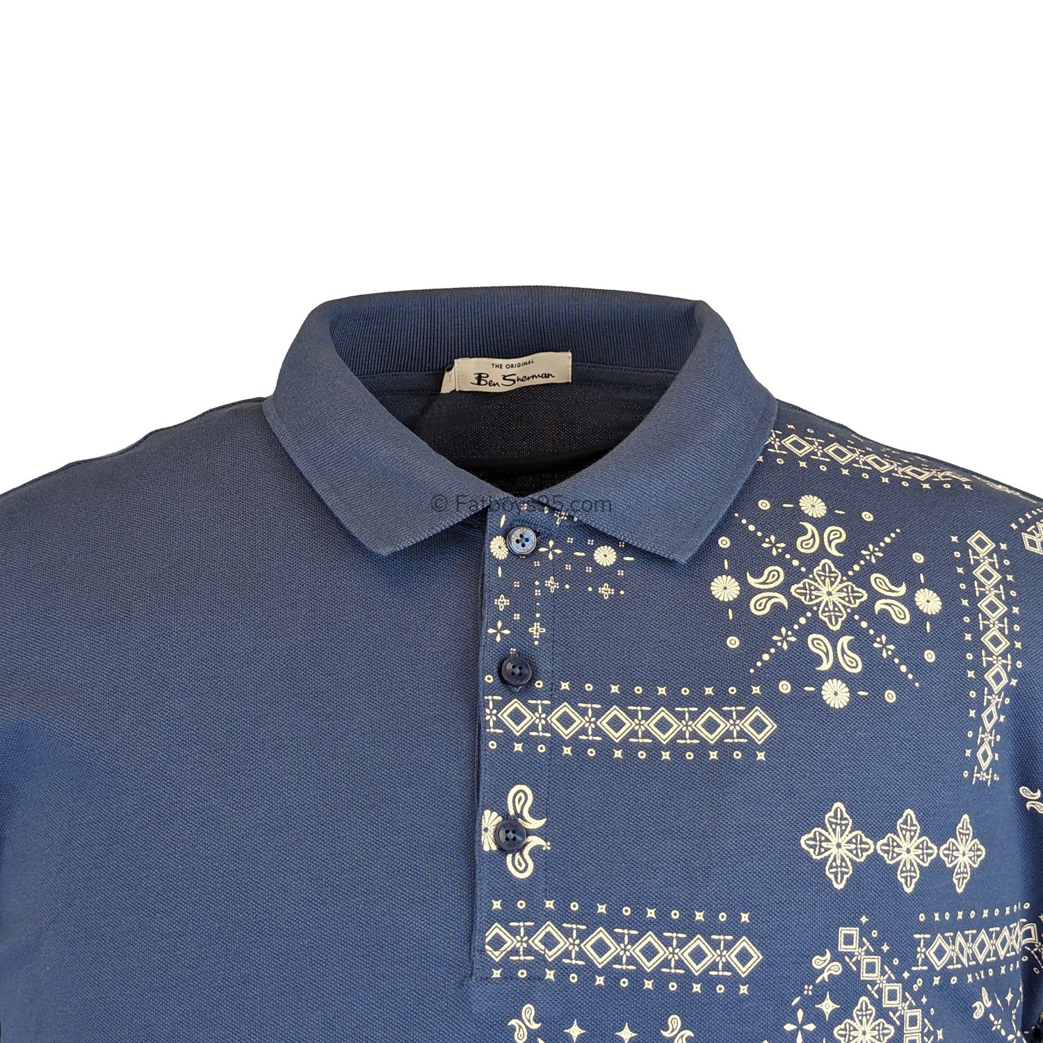 Ben Sherman Geo Print Polo - 0070757IL - Blue Denim 2