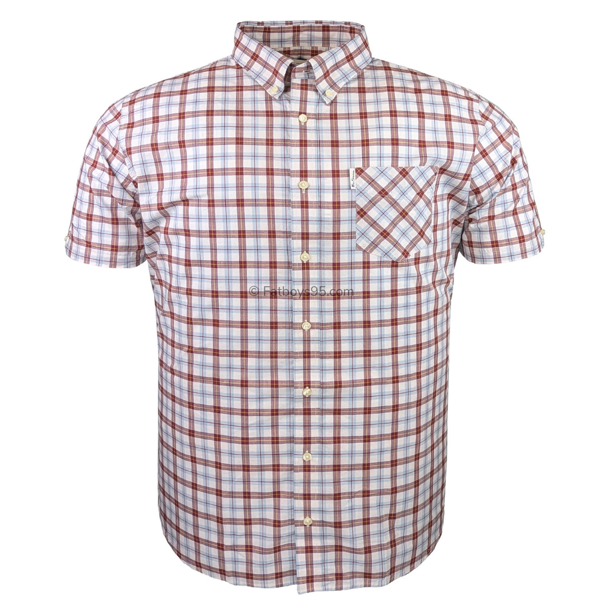 Ben Sherman S/S Gingham Check Shirt - 0071133IL - Maroon 1
