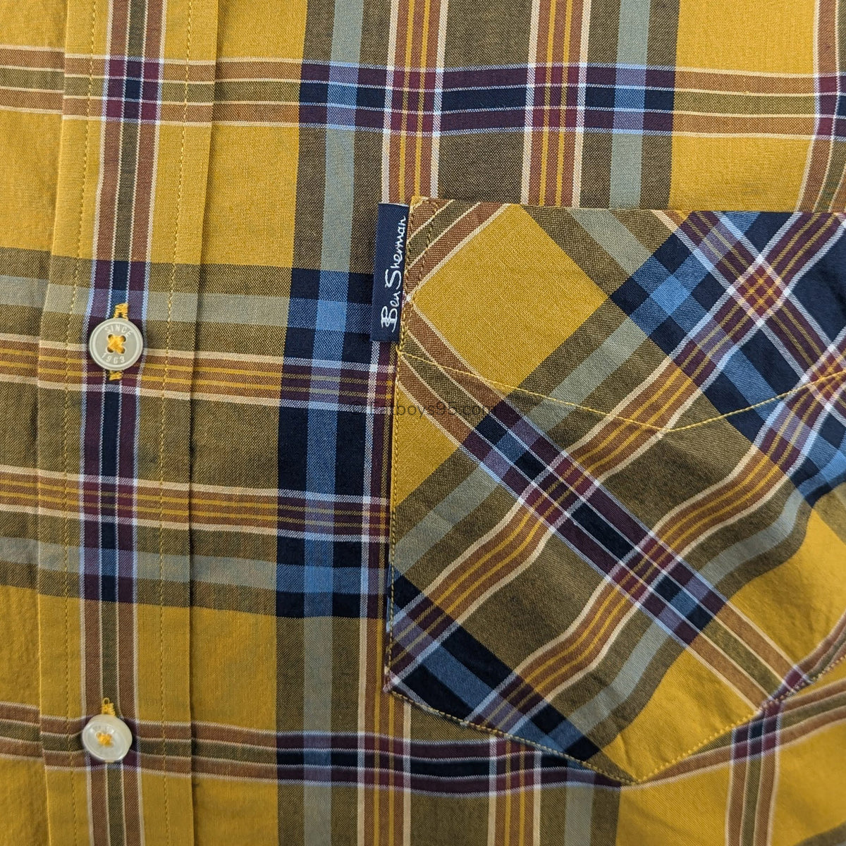 Ben Sherman S/S Classic Check Shirt - 0071135IL - Gold 3