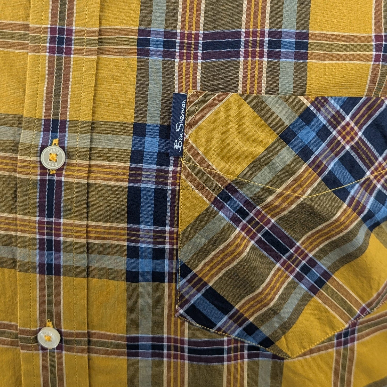 Ben Sherman S/S Classic Check Shirt - 0071135IL - Gold 3