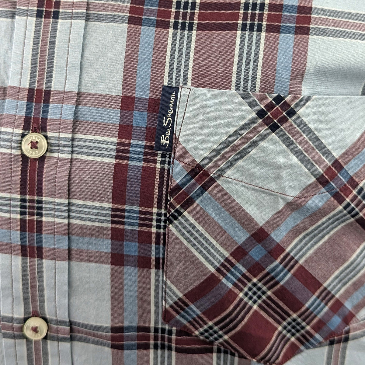 Ben Sherman S/S Classic Check Shirt - 0071135IL - Light Blue 3