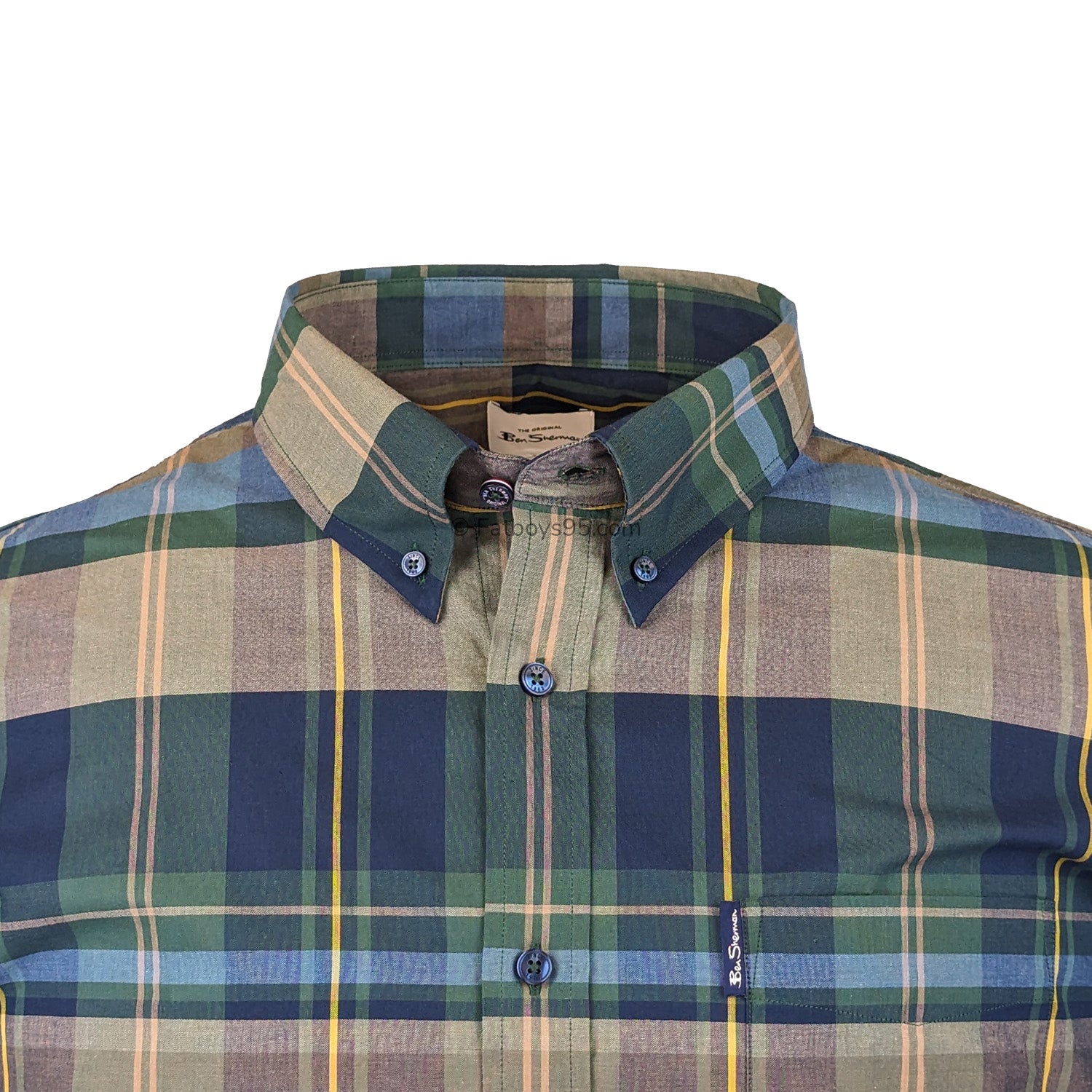 Ben Sherman Irregular Tartan Check S/S Shirt - 0074137IL - Fraser Green 2