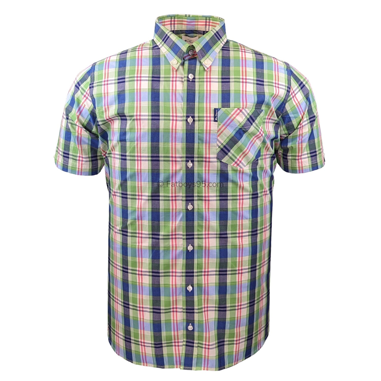 Ben Sherman Gingham Overcheck S/S Shirt - 0075937IL - Grass Green 1