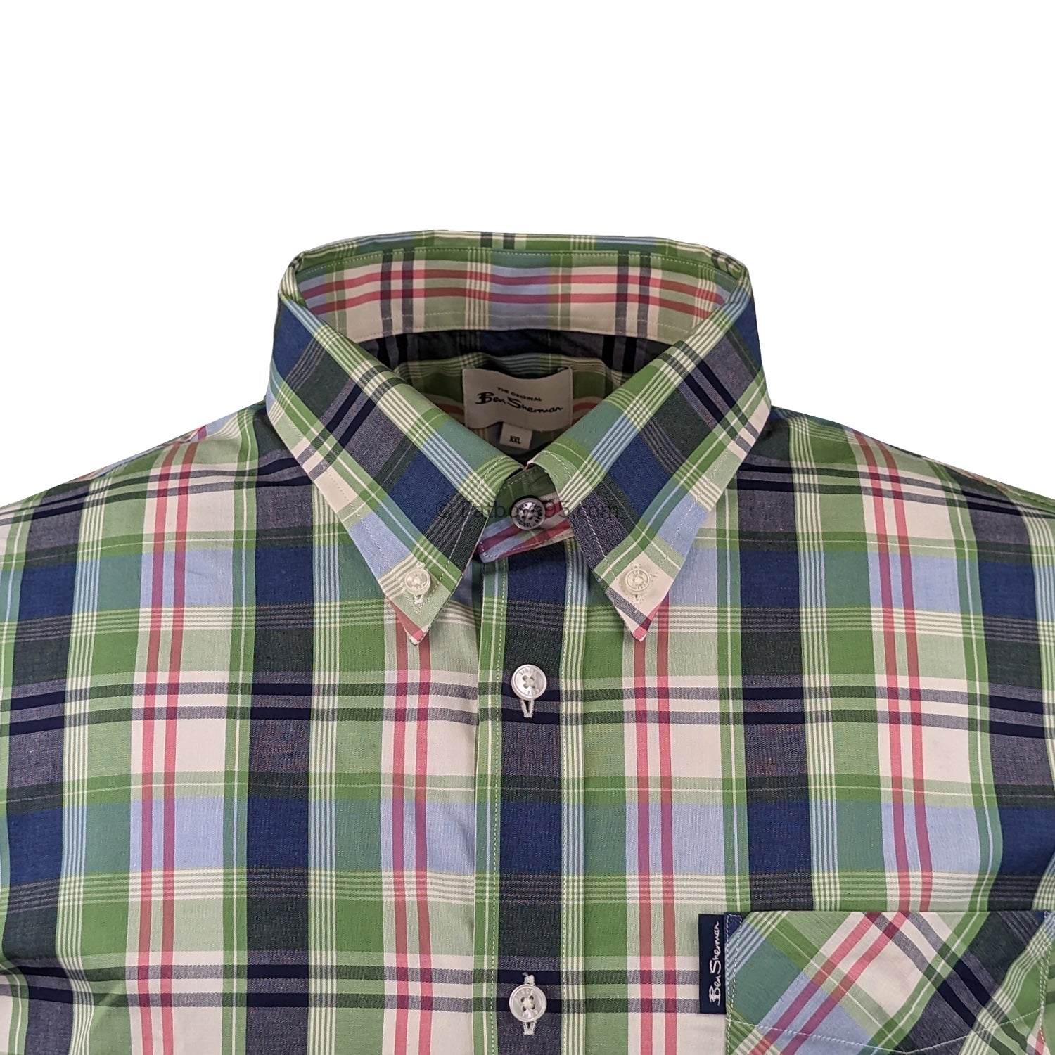 Ben Sherman Gingham Overcheck S/S Shirt - 0075937IL - Grass Green 2