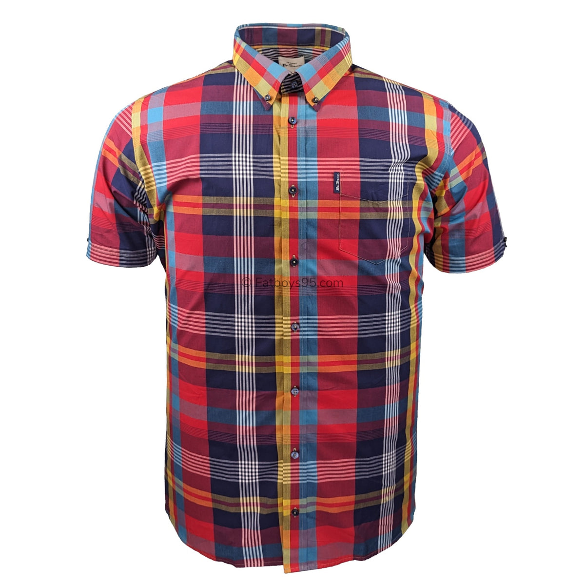 Ben Sherman Large Madras Check S/S Shirt - 0075938IL - Scarlet 1