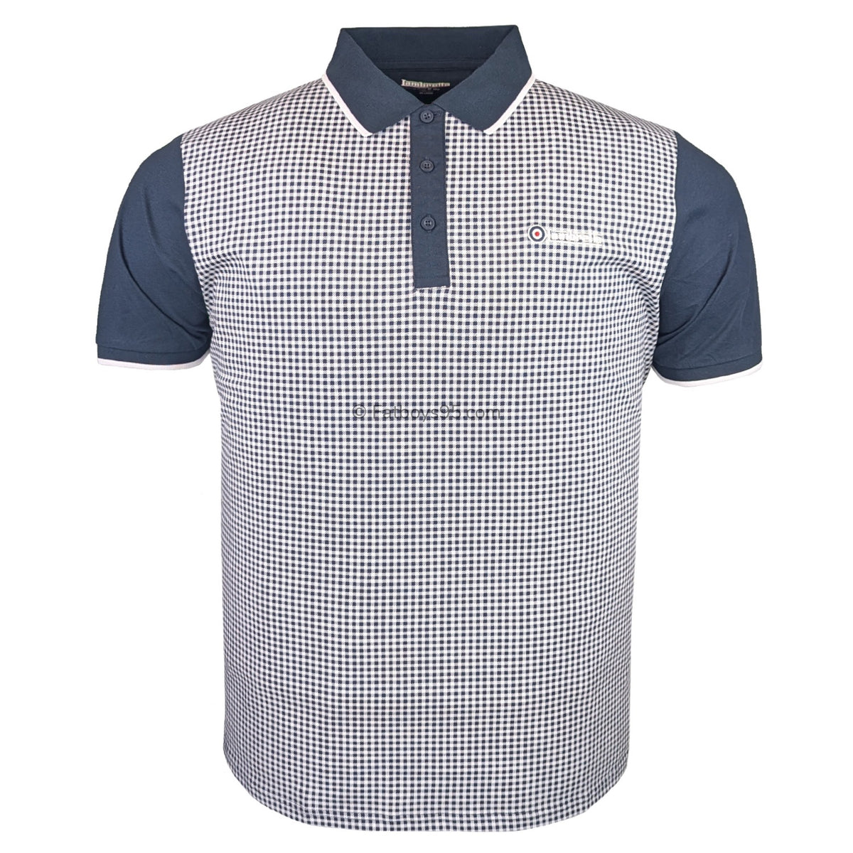 Lambretta Gingham AOP Polo - LB1500 - Navy 1