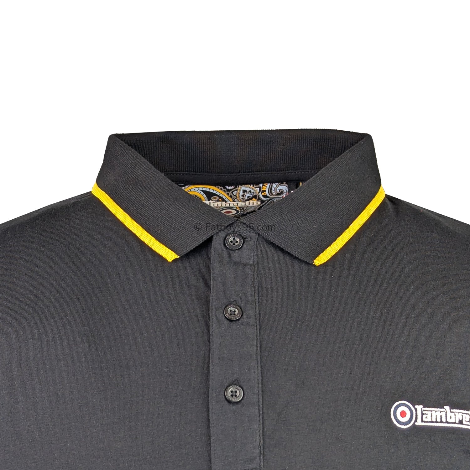 Lambretta Paisley Lined Polo - LB1501 - Black / Gold 2