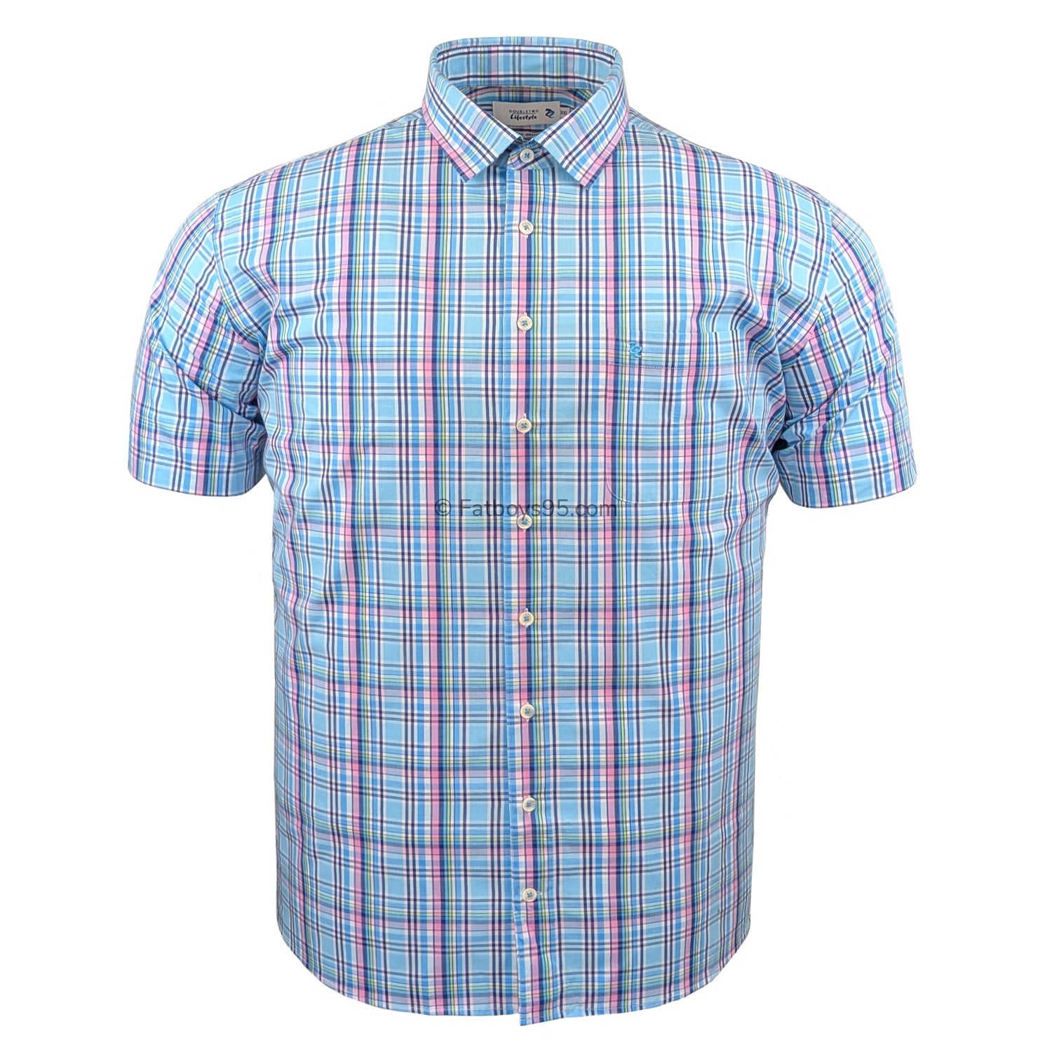Double Two Check S/S Shirt - DTLS1260 - Aqua 1