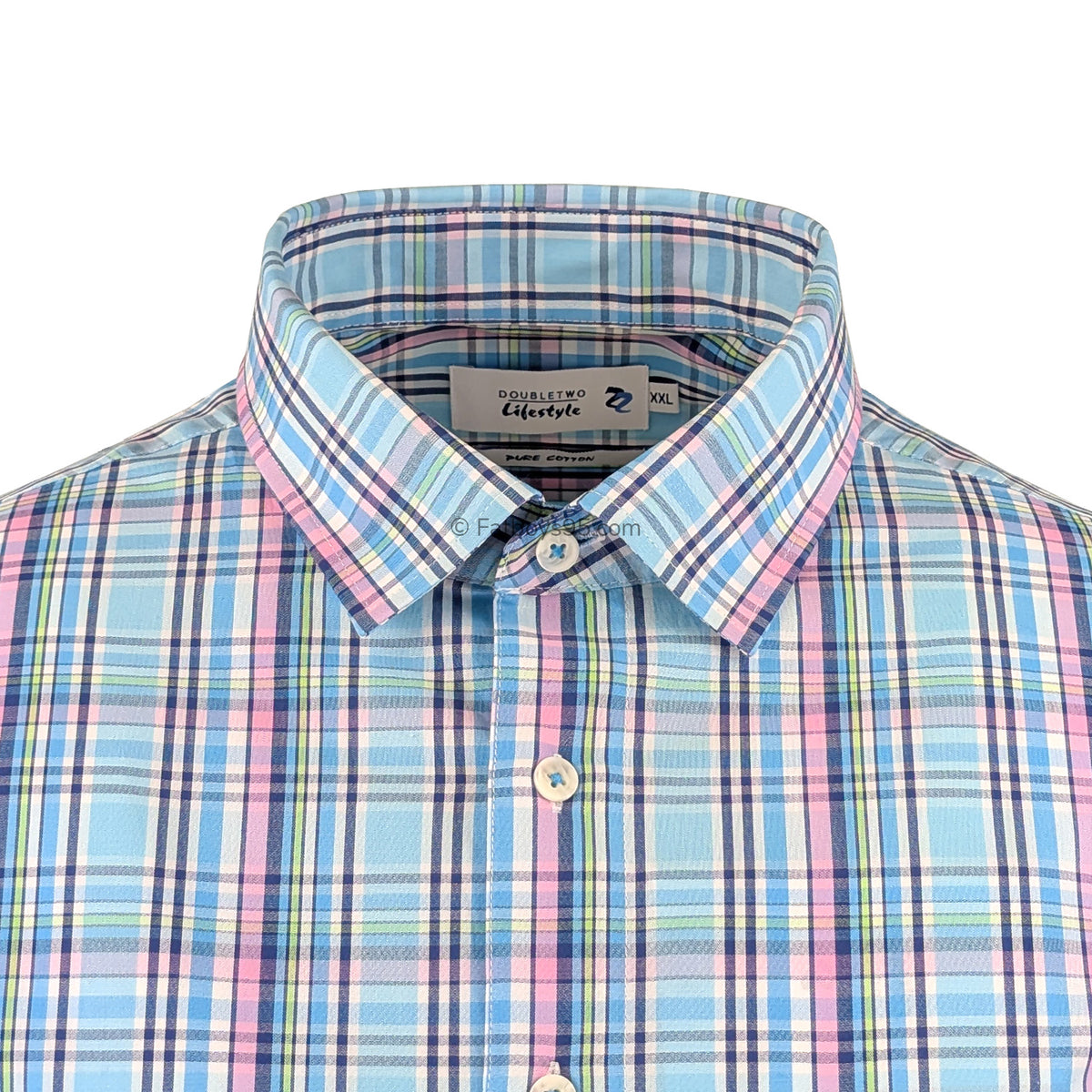 Double Two Check S/S Shirt - DTLS1260 - Aqua 2