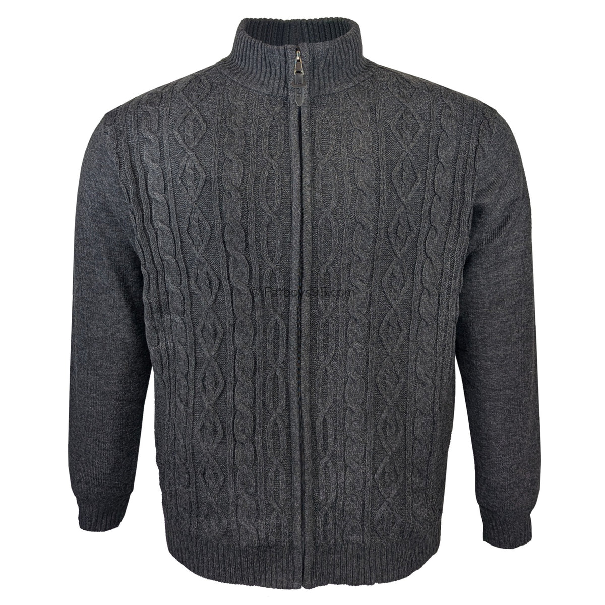 D555 Cable Knit Full Zip Sweater - Eamon (802002) - Charcoal Marl 1