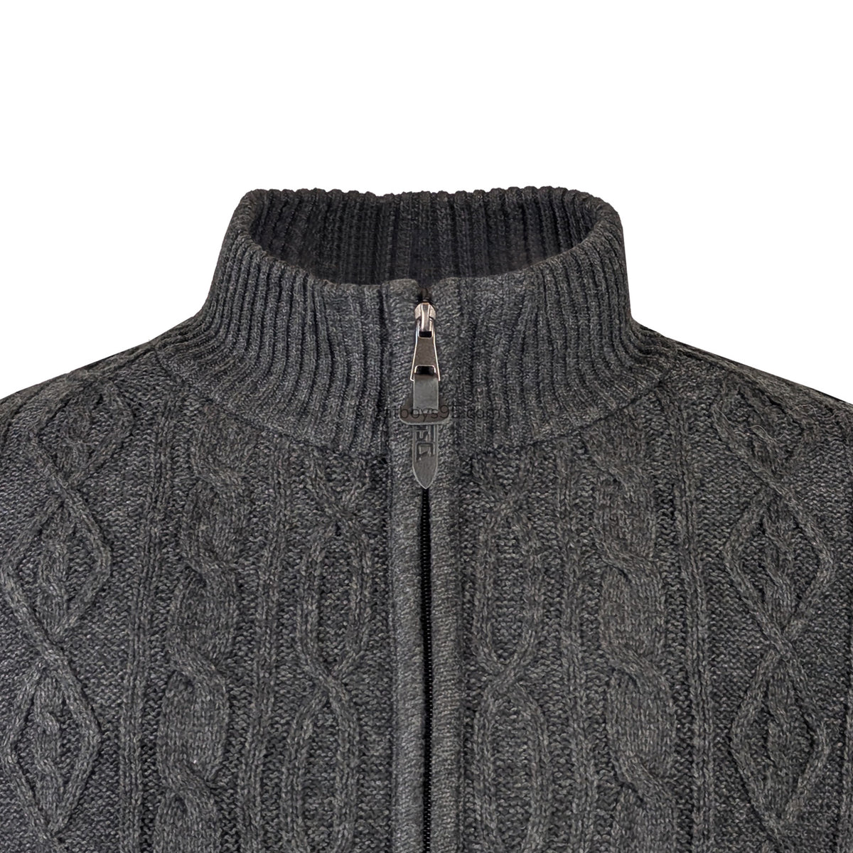 D555 Cable Knit Full Zip Sweater - Eamon (802002) - Charcoal Marl 2