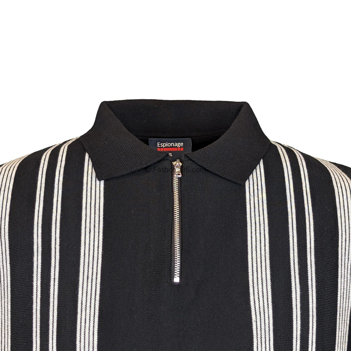 Espionage Quarter Zip Knitted Stripe Polo - KW066 - Black 2