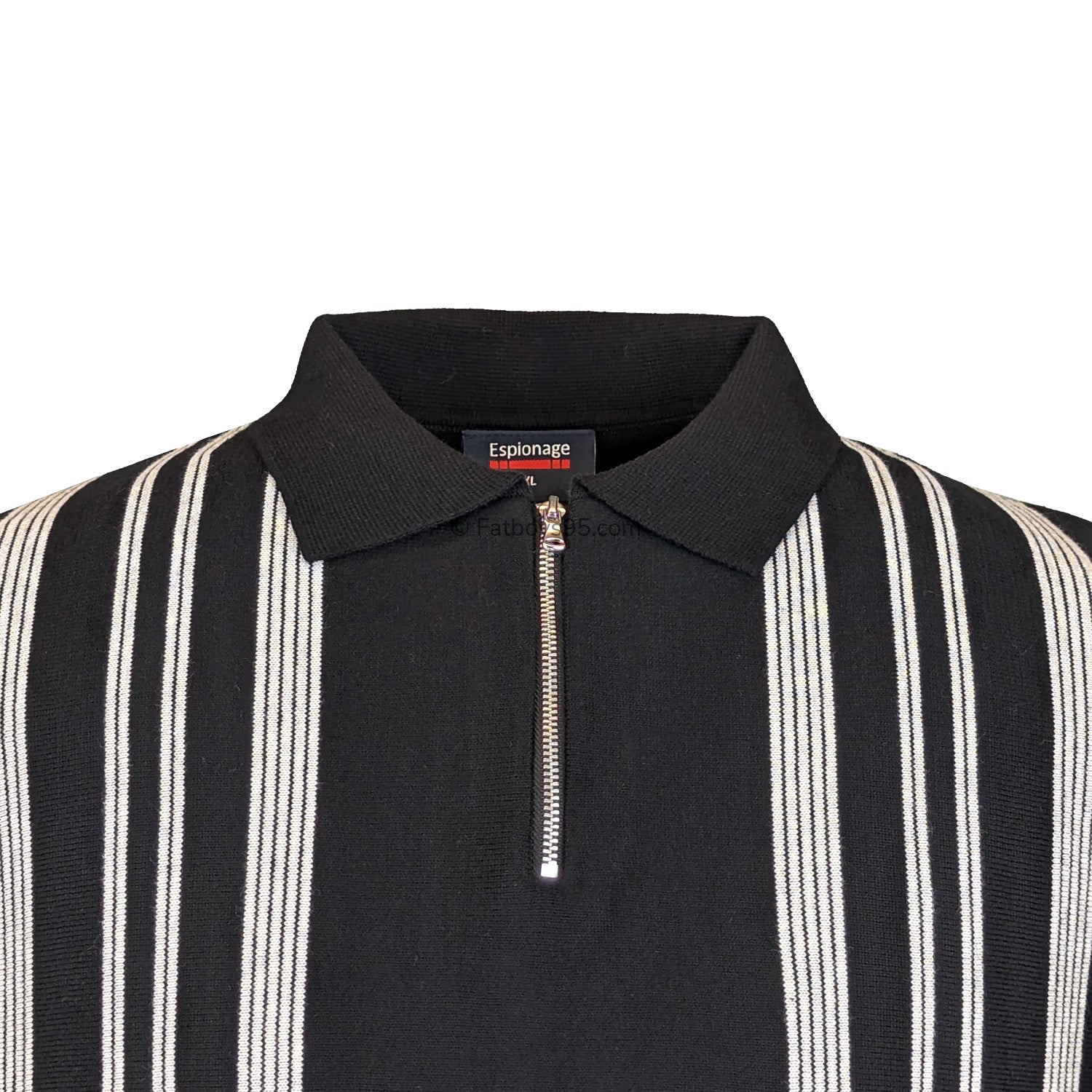Espionage Quarter Zip Knitted Stripe Polo - KW066 - Black 2