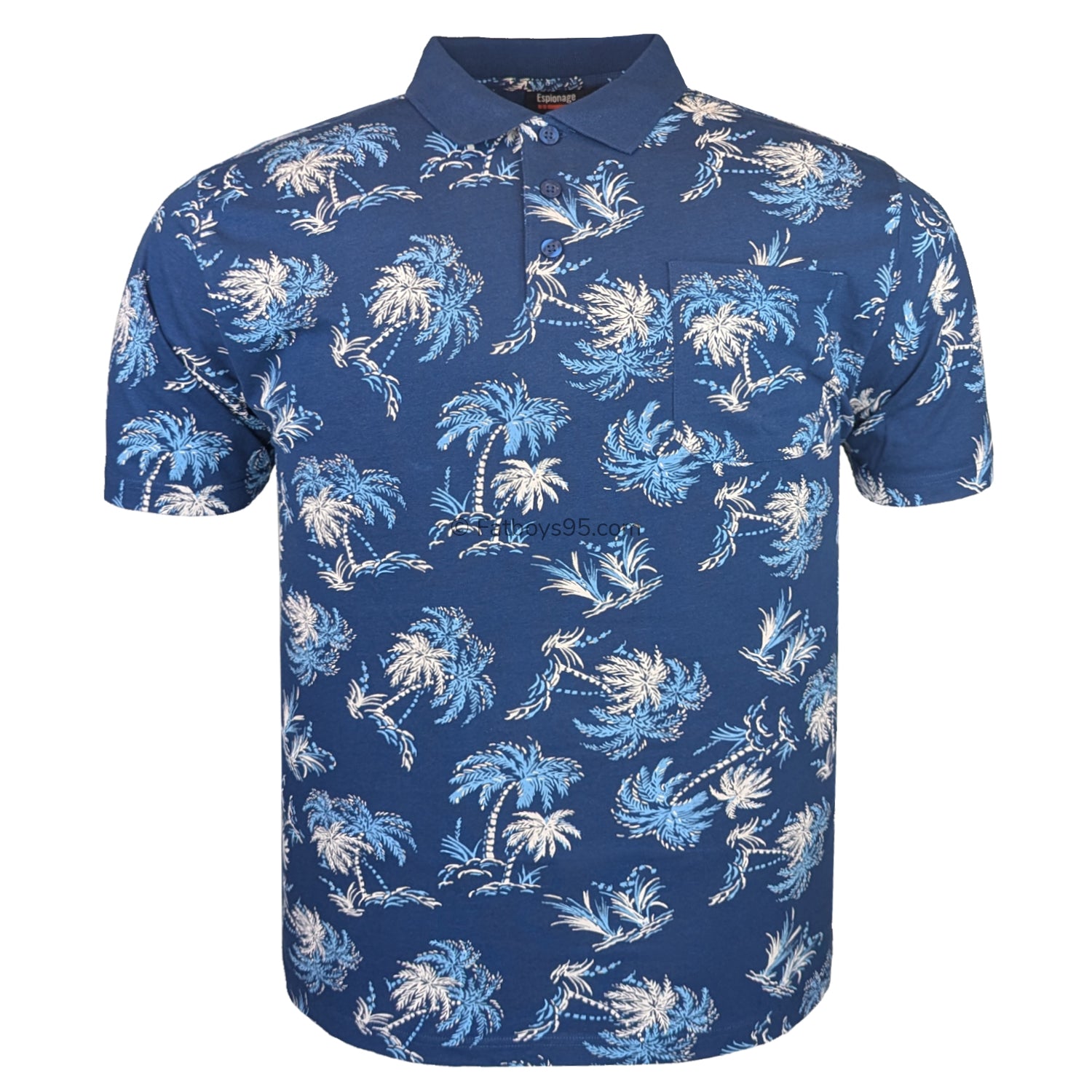 Espionage Palm Print Polo - P182 - Blue 1