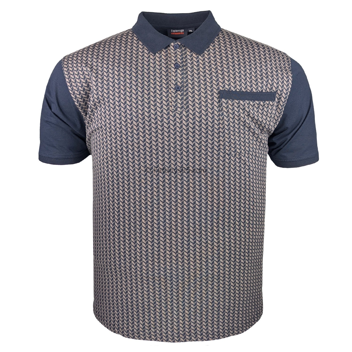 Espionage Geo Front Panel Jersey Polo - P230 - Navy 1