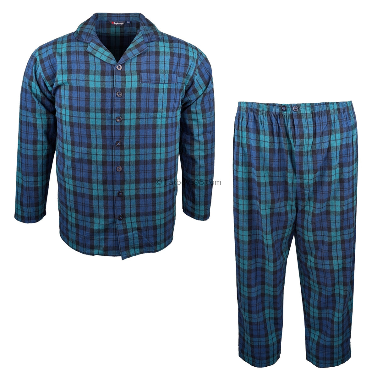 Espionage Brushed Check PJs (Shirt &amp; Trousers) - PJ151 - Navy / Green 1