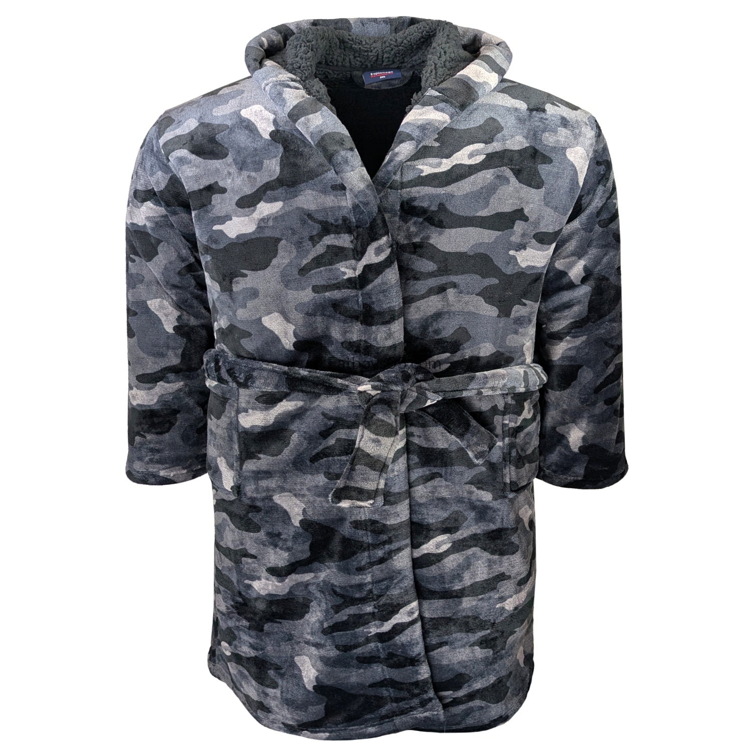 Espionage Camo Fleece Dressing Gown - PJ159 - Black / Grey 1