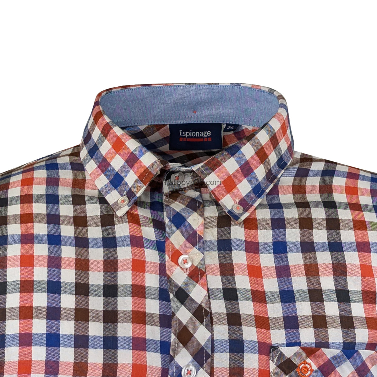 Espionage Check S/S Shirt - SH376 - Royal / Brown / Orange 2