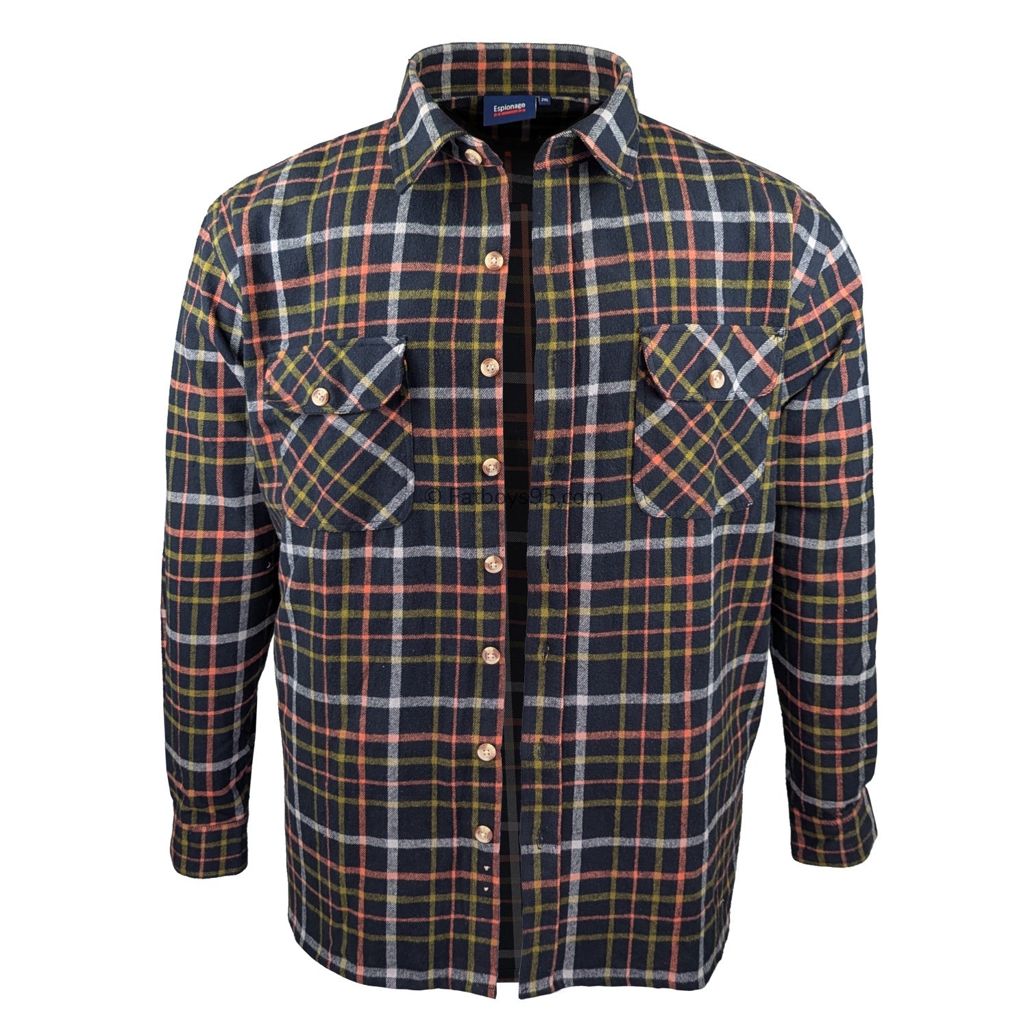 Espionage Brushed Cotton L/S Overshirt - SH401 - Black / Multi 1