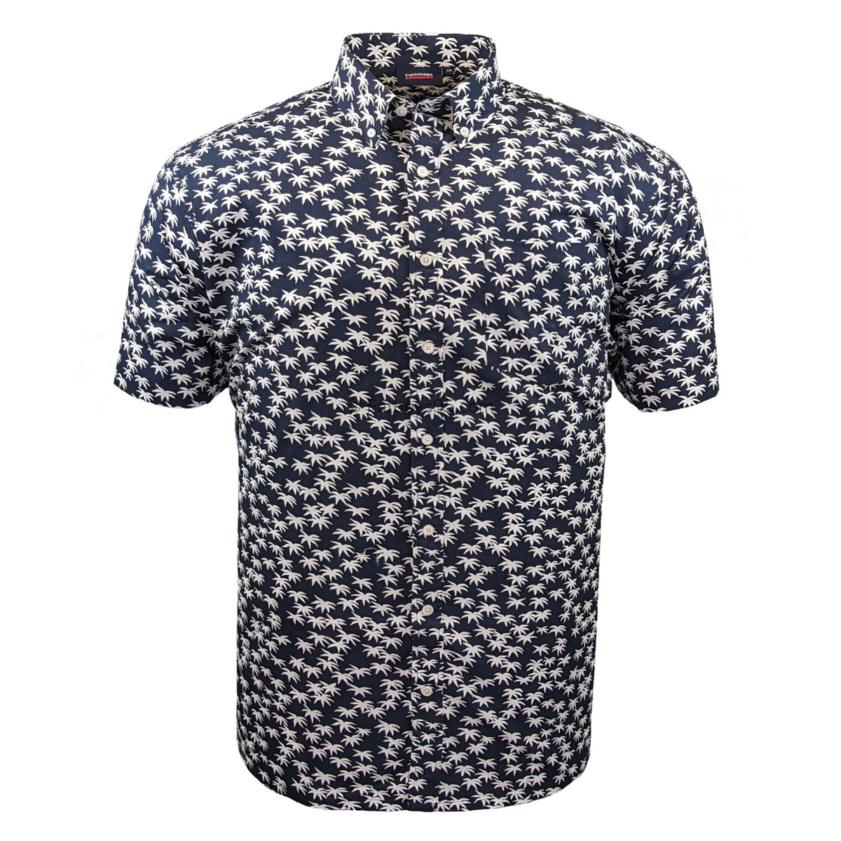 Espionage Palm Print S/S Shirt - SH411 - Navy / Ecru 1