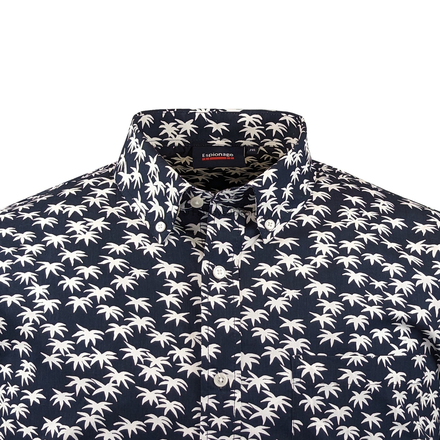 Espionage Palm Print S/S Shirt - SH411 - Navy / Ecru 2