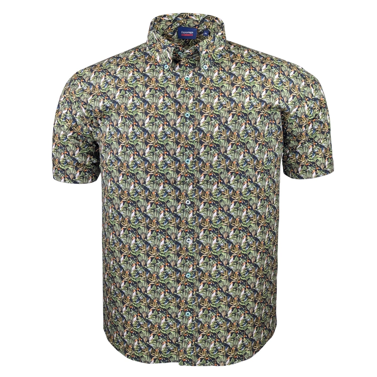 Espionage Bird Print S/S Shirt - SH429 - Navy / Green 1