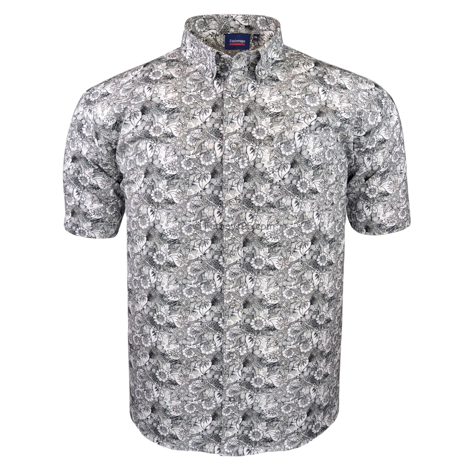 Espionage Floral Monochrome Print S/S Shirt - SH445 - Black 1