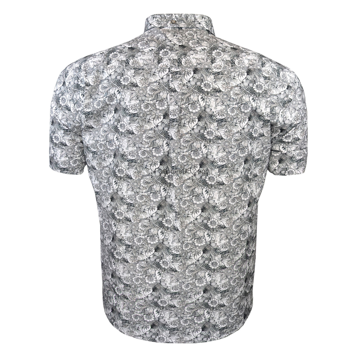 Espionage Floral Monochrome Print S/S Shirt - SH445 - Black 4