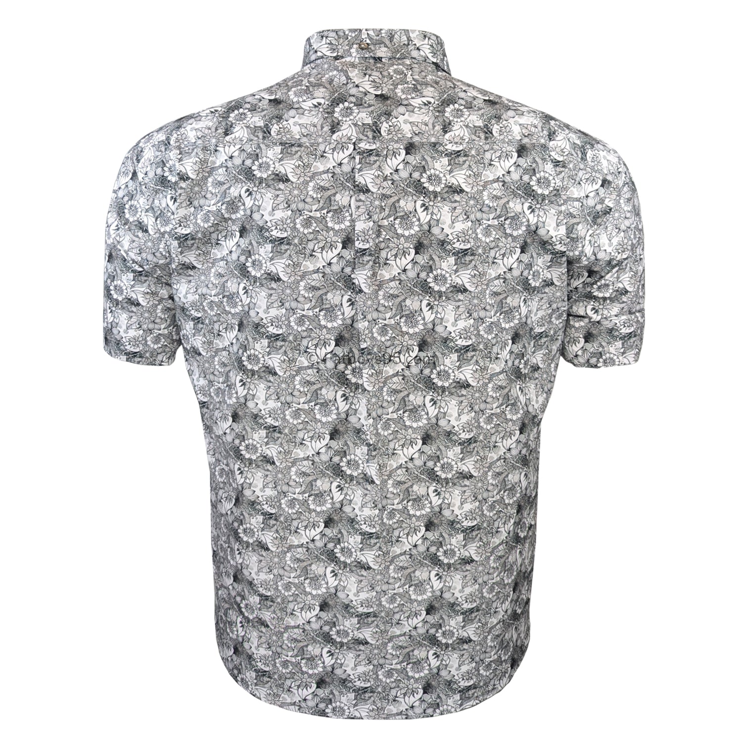 Espionage Floral Monochrome Print S/S Shirt - SH445 - Black 4