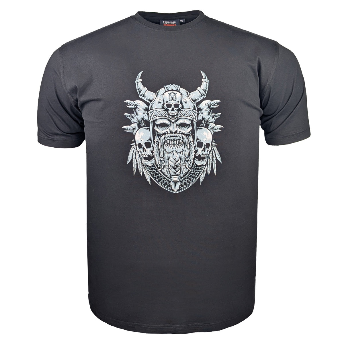 Espionage Viking Skull Print T-Shirt - T441 - Black 1