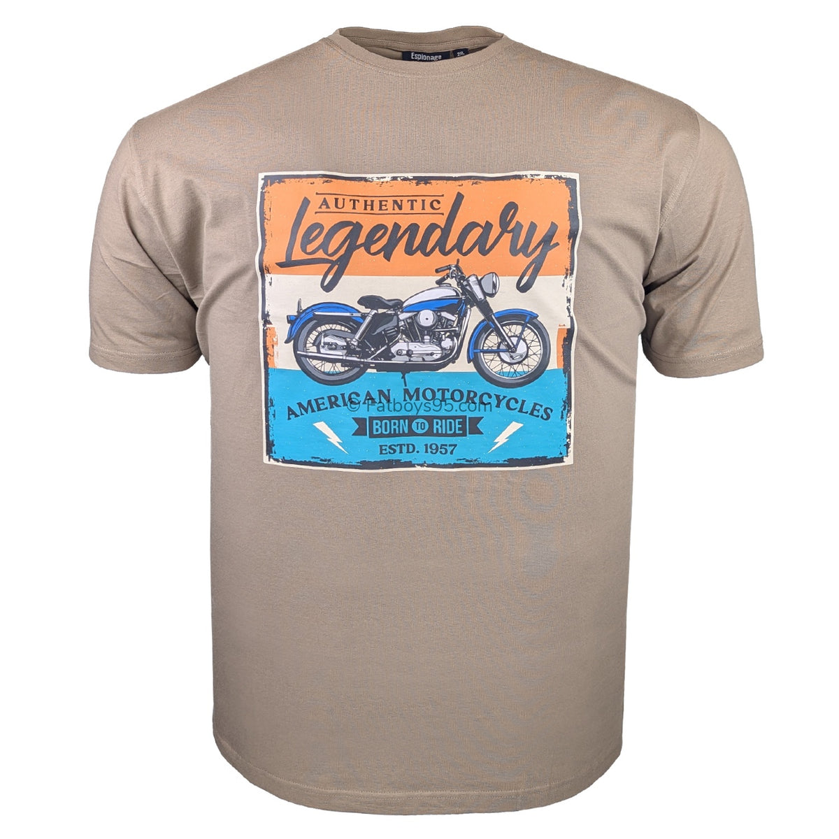 Espionage Motorcycle Print T-Shirt - T443 - Mushroom 1